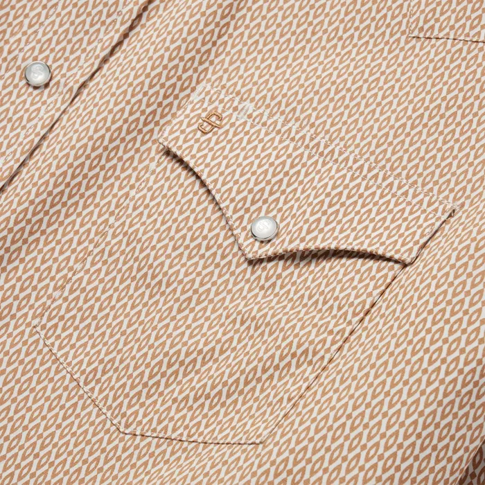 Classic Cut Men Stetson Orange Diamond Print Western Shirt Orange