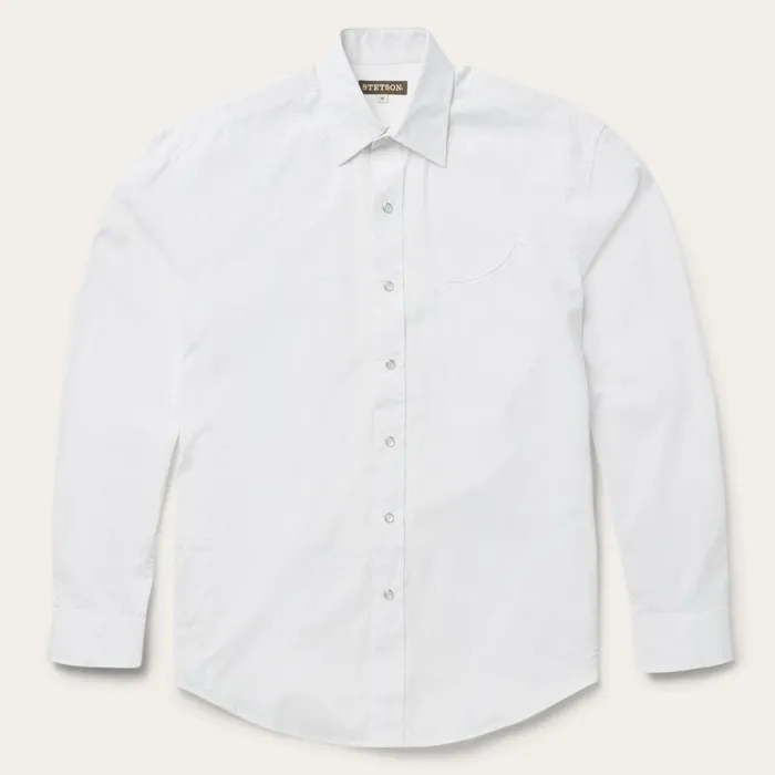 Classic Cut Men Stetson Pin Point Oxford Shirt White