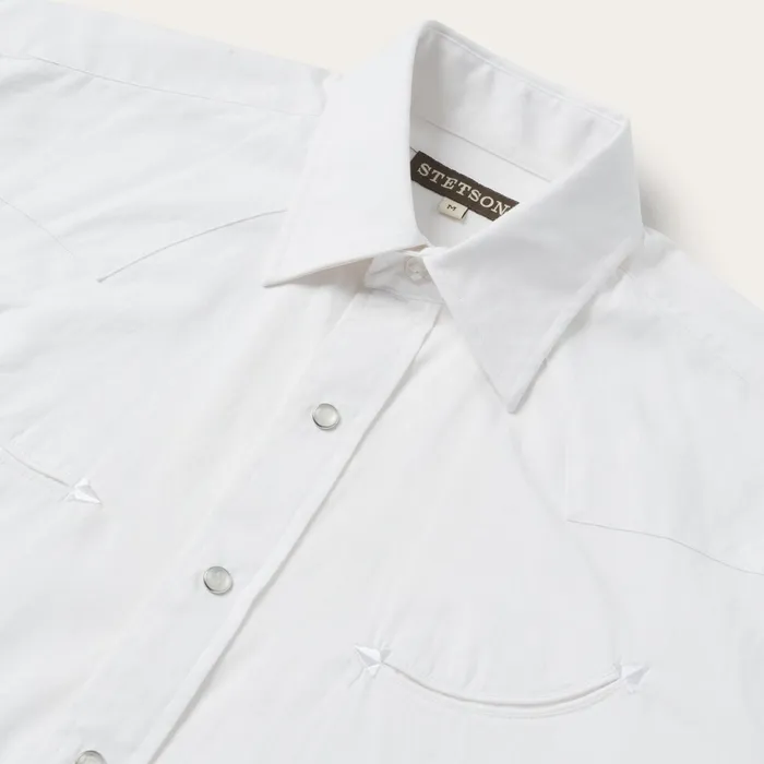 Classic Cut Men Stetson Pin Point Oxford Shirt White