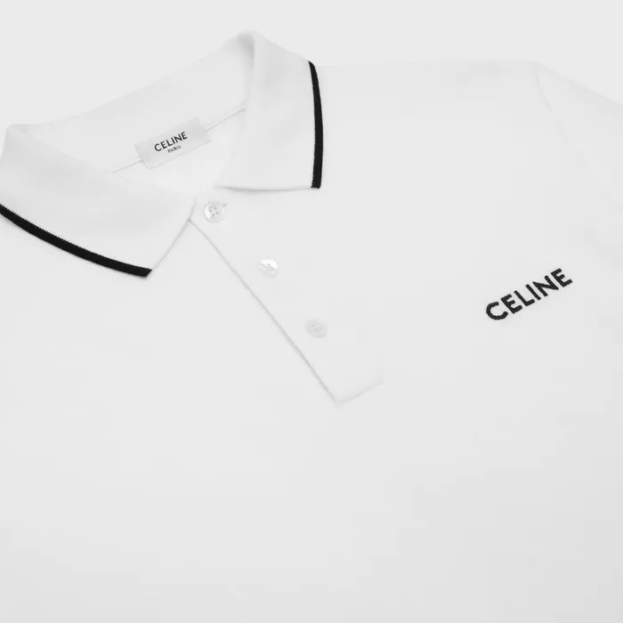 Classic Polo Shirt In Cotton Piqu Off White Black Men CELINE TSHIRTS AND SWEATSHIRTS