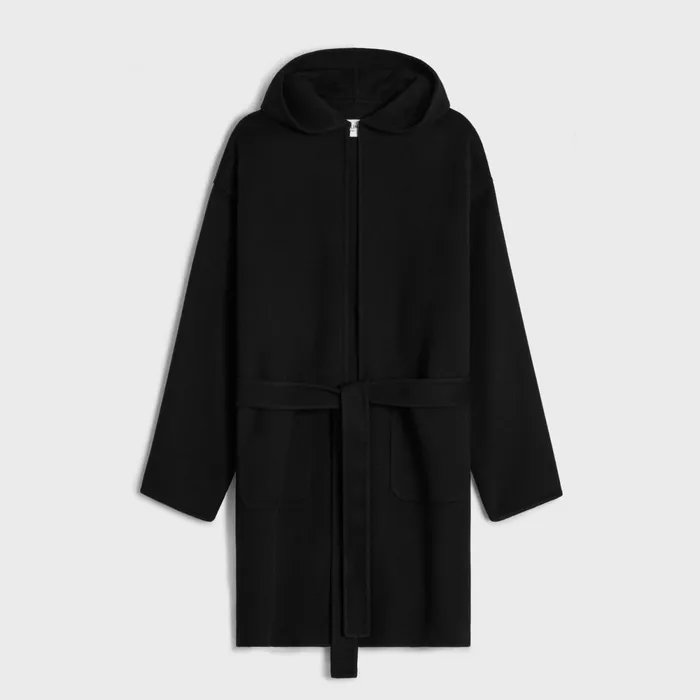 Coat With Hood In Double Face Cashmere Black Women CELINE COATS