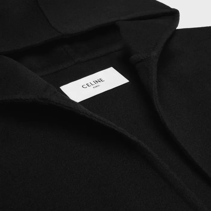 Coat With Hood In Double Face Cashmere Black Women CELINE COATS