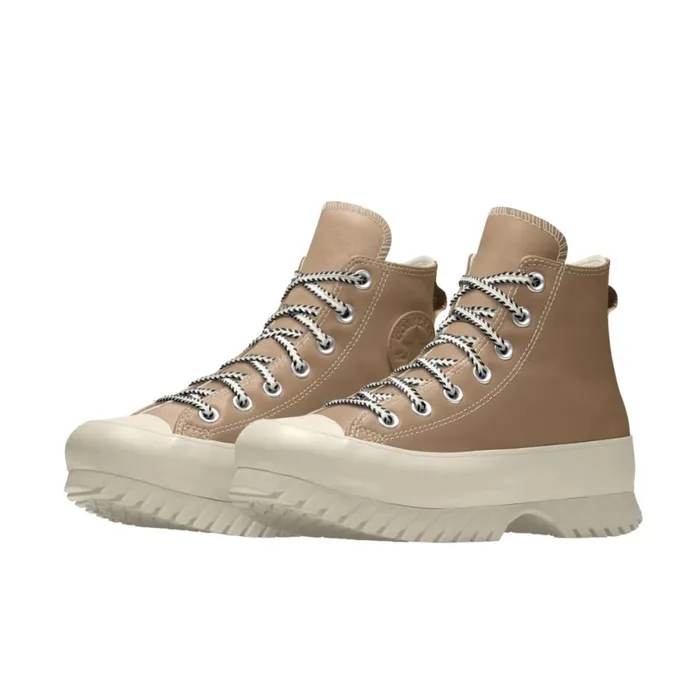 Converse High Top Custom Chuck Taylor All Star Lugged Platform Leather By You Champagne Tan 8211 Women