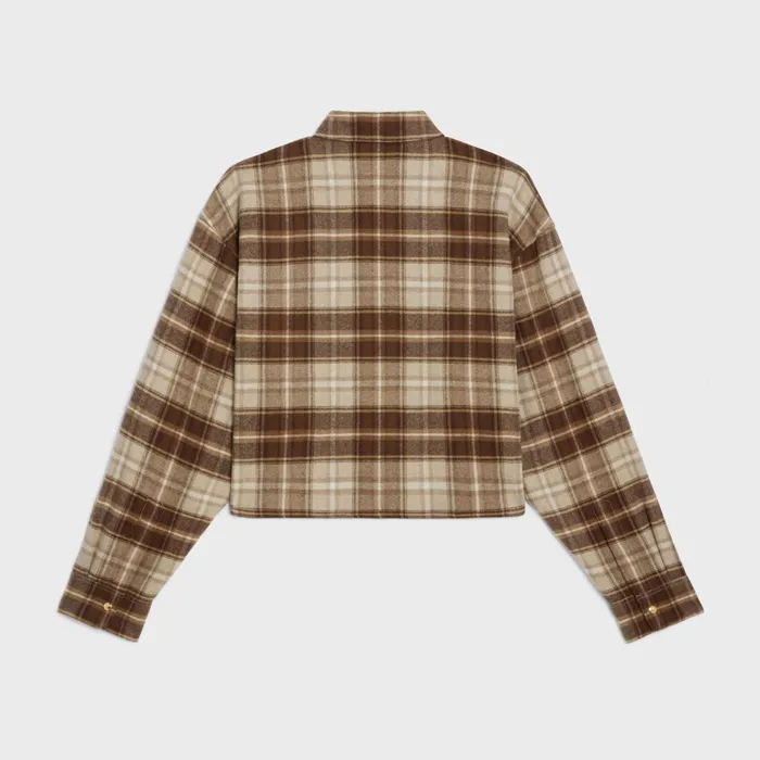 Cropped Shirt In Checked Wool Beigecamelbrun Women CELINE SHIRTS AND TOPS