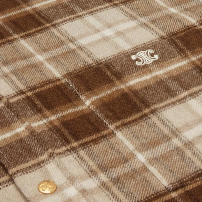 Cropped Shirt In Checked Wool Beigecamelbrun Women CELINE SHIRTS AND TOPS