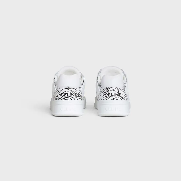 Ct07 Celine Trainer Low LaceUp Sneaker In Calfskin and Zebra Stamped Calfskin Optic White Black Men CELINE SNEAKERS