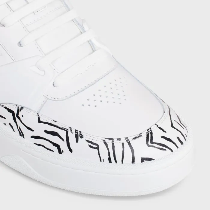 Ct07 Celine Trainer Low LaceUp Sneaker In Calfskin and Zebra Stamped Calfskin Optic White Black Men CELINE SNEAKERS