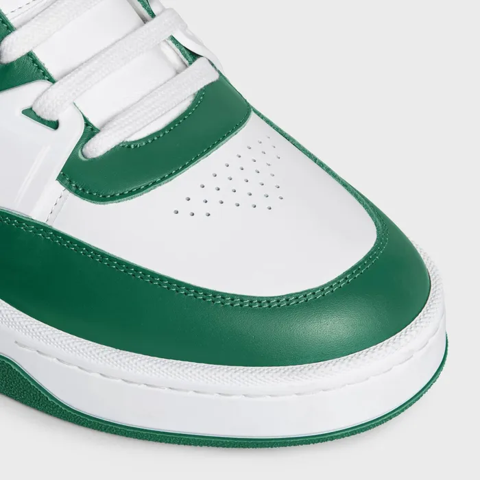 Ct07 Celine Trainer Low LaceUp Sneaker In Calfskin Optic Whitedark Green Men CELINE SNEAKERS