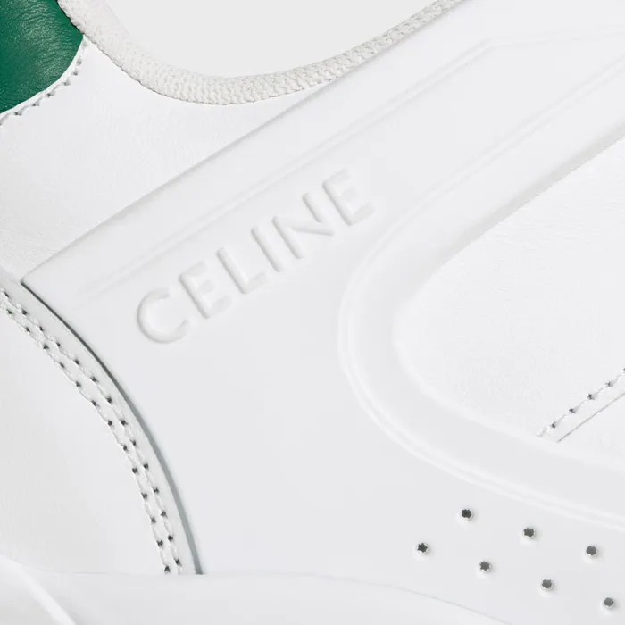 Ct07 Celine Trainer Low LaceUp Sneaker In Calfskin Optic Whitedark Green Men CELINE SNEAKERS