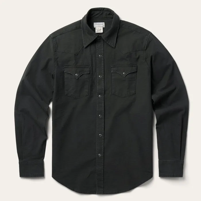Denim Shirts Men Stetson Charcoal Corded Denim Shirt Grey
