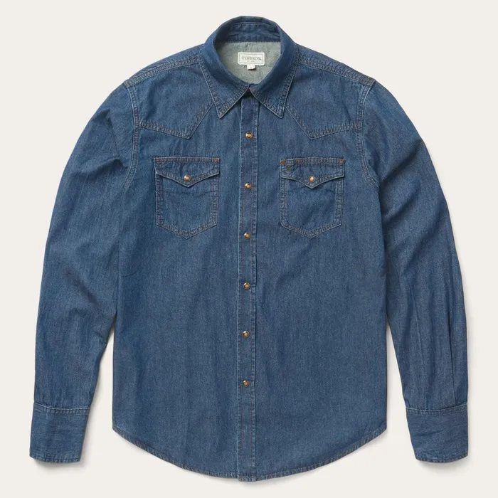 Denim Shirts Men Stetson Modern Denim Western Shirt Blue