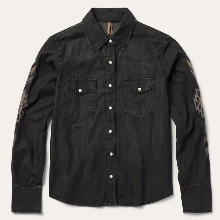 Denim Shirts Women Stetson Embroidered Black Denim Shirt Black