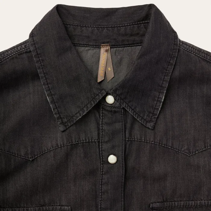 Denim Shirts Women Stetson Embroidered Black Denim Shirt Black