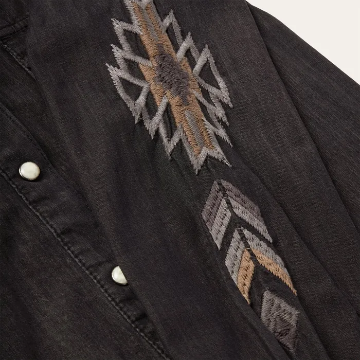Denim Shirts Women Stetson Embroidered Black Denim Shirt Black
