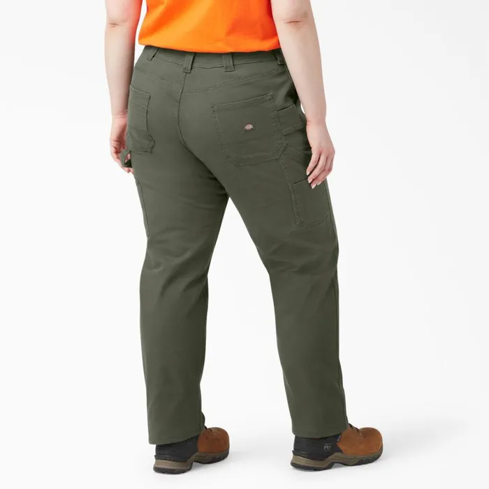 Dickies Carpenter Women039s Plus FLEX Relaxed Straight Fit Duck Carpenter Pants Rinsed Moss Green Rinsed Moss Green rms 8211 Women