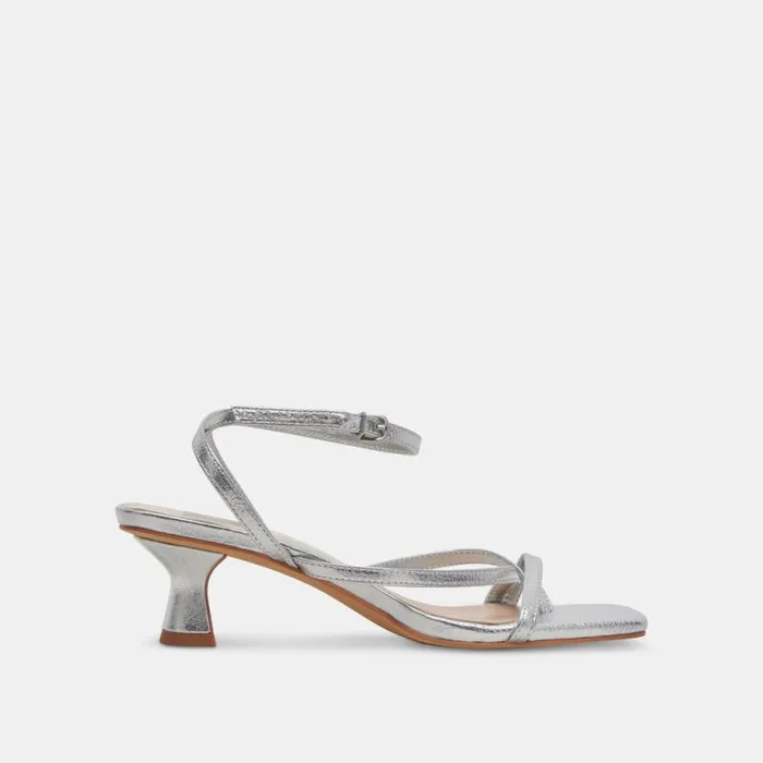 Dolce Vita Baylor Heels Silver Metallic Leather Women Sandals