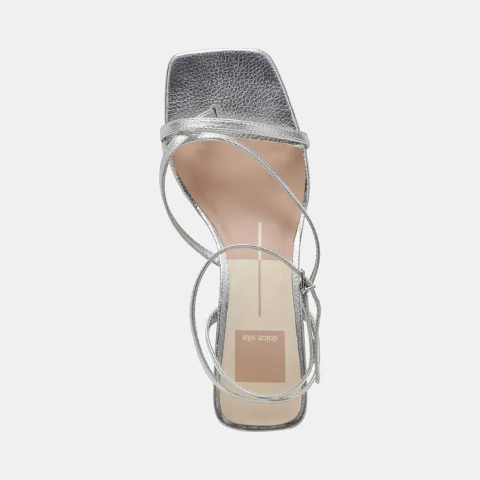 Dolce Vita Baylor Heels Silver Metallic Leather Women Sandals