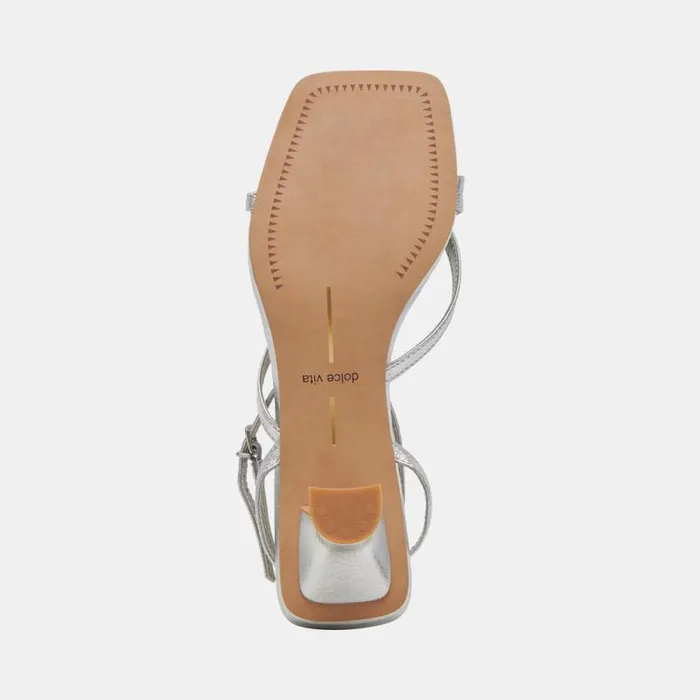 Dolce Vita Baylor Heels Silver Metallic Leather Women Sandals