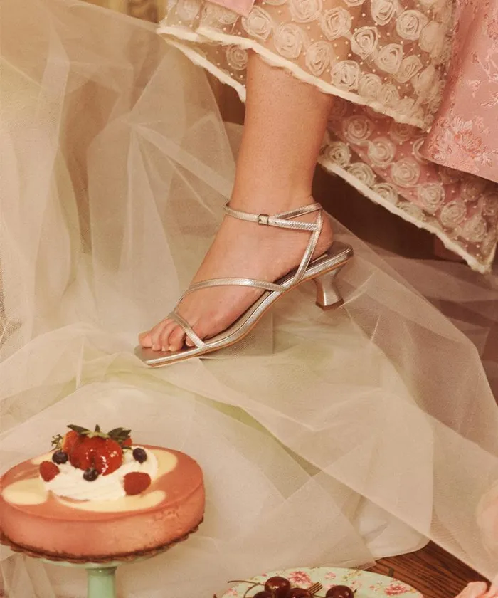 Dolce Vita Baylor Heels Silver Metallic Leather Women Sandals