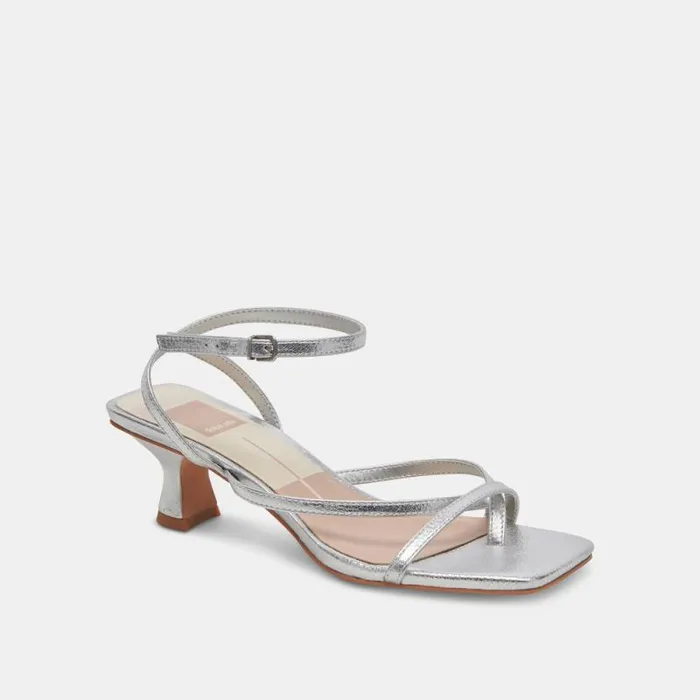 Dolce Vita Baylor Heels Silver Metallic Leather Women Sandals