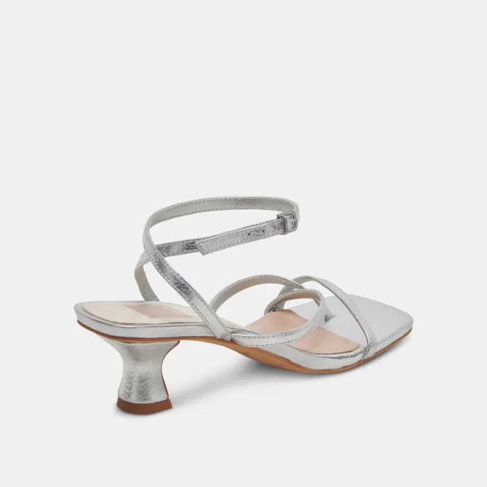 Dolce Vita Baylor Heels Silver Metallic Leather Women Sandals