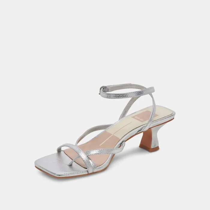 Dolce Vita Baylor Heels Silver Metallic Leather Women Sandals