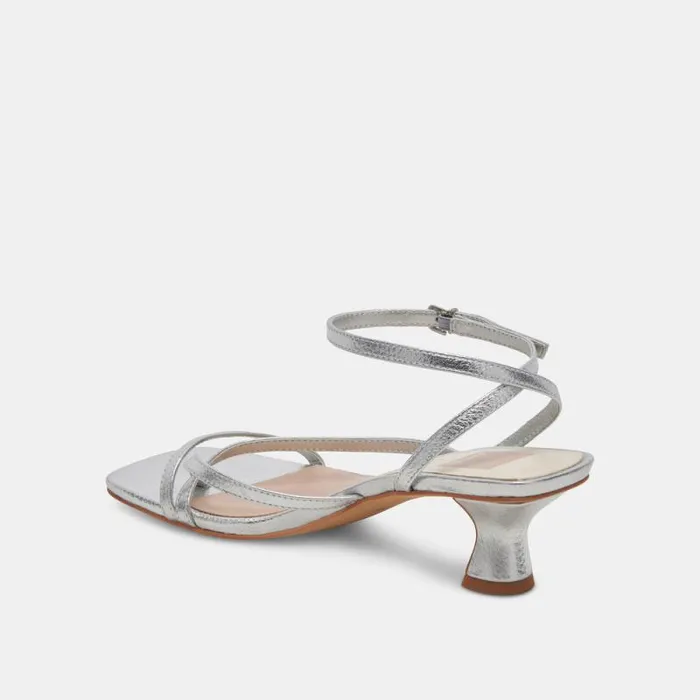 Dolce Vita Baylor Heels Silver Metallic Leather Women Sandals