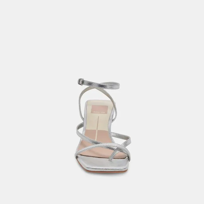 Dolce Vita Baylor Heels Silver Metallic Leather Women Sandals