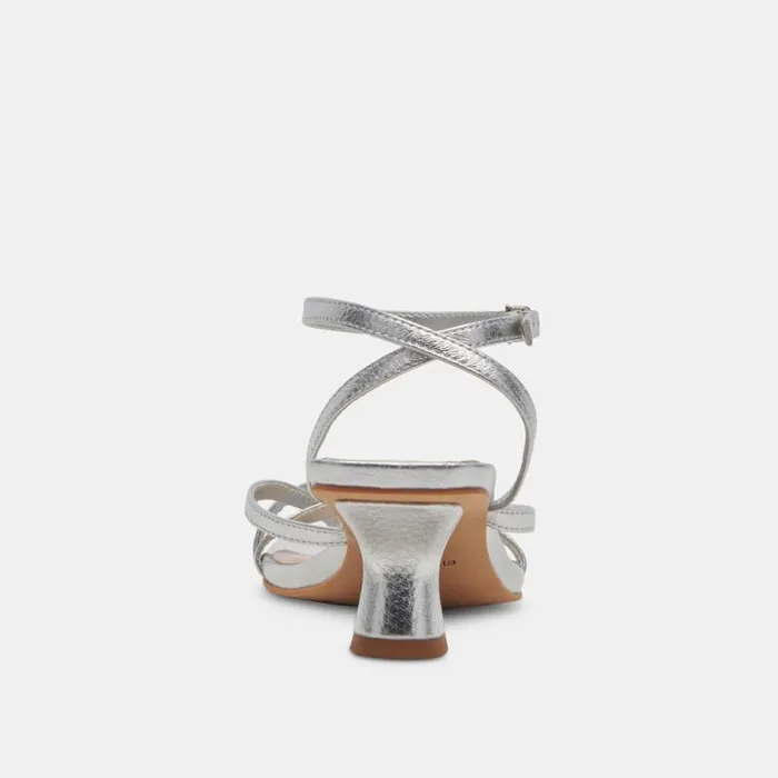 Dolce Vita Baylor Heels Silver Metallic Leather Women Sandals