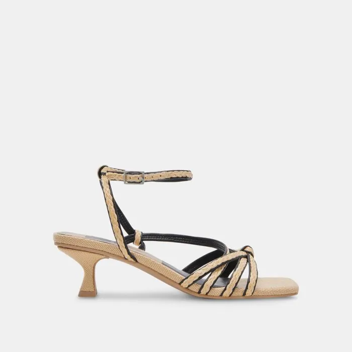 Dolce Vita Bev Braid Wide Heels Black Natural Jute Women Heels