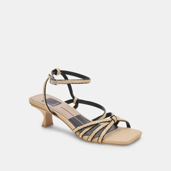 Dolce Vita Bev Braid Wide Heels Black Natural Jute Women Heels