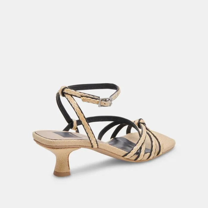 Dolce Vita Bev Braid Wide Heels Black Natural Jute Women Heels
