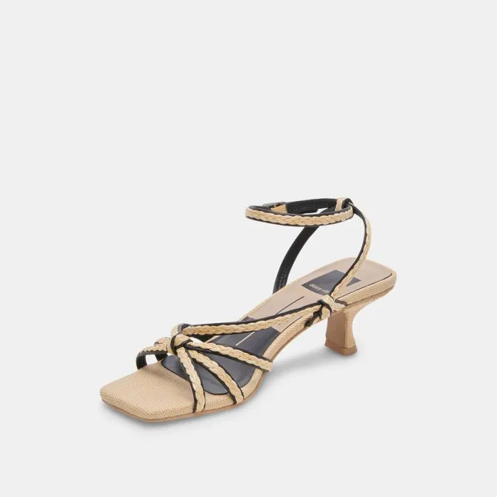 Dolce Vita Bev Braid Wide Heels Black Natural Jute Women Heels