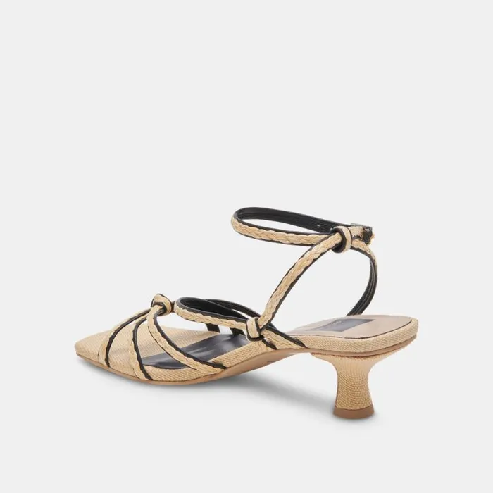 Dolce Vita Bev Braid Wide Heels Black Natural Jute Women Heels