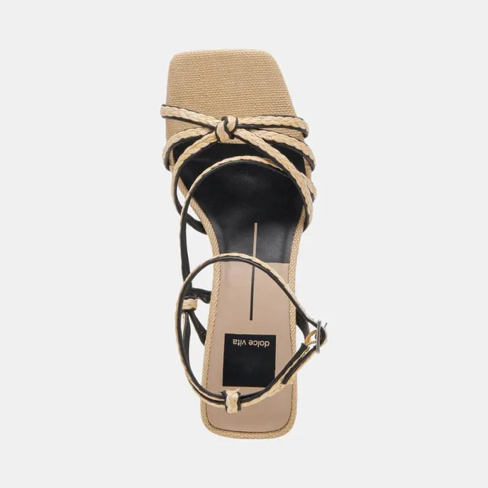 Dolce Vita Bev Braid Wide Heels Black Natural Jute Women Heels