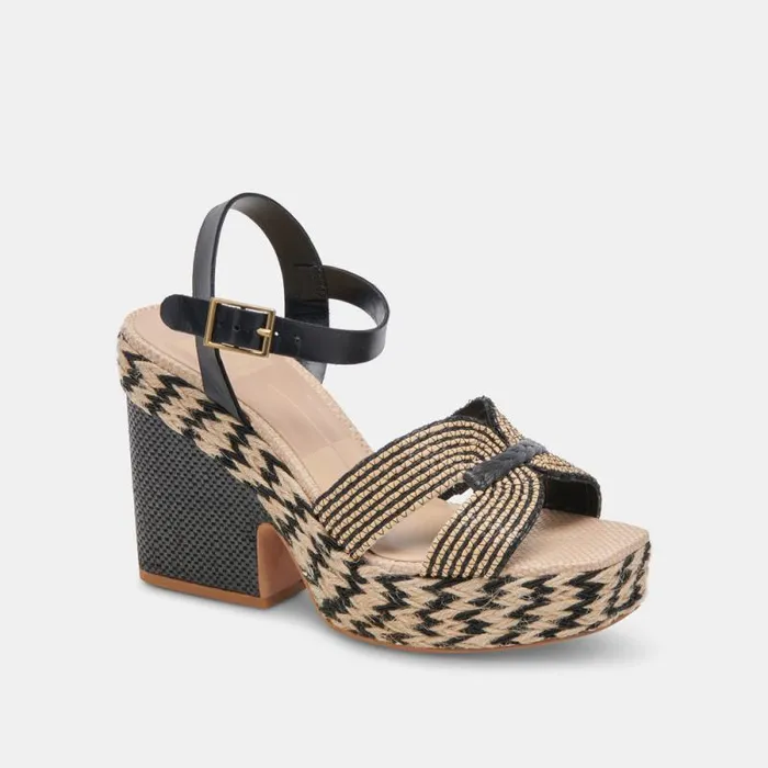 Dolce Vita Cale Heels Black Natural Raffia Women Heels
