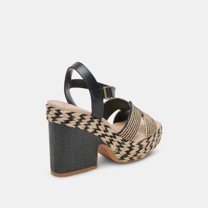 Dolce Vita Cale Heels Black Natural Raffia Women Heels