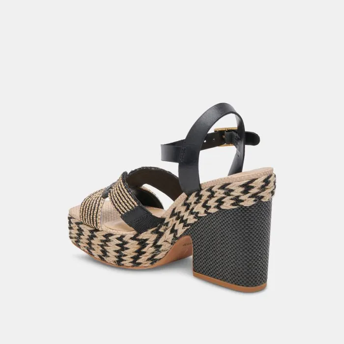 Dolce Vita Cale Heels Black Natural Raffia Women Heels