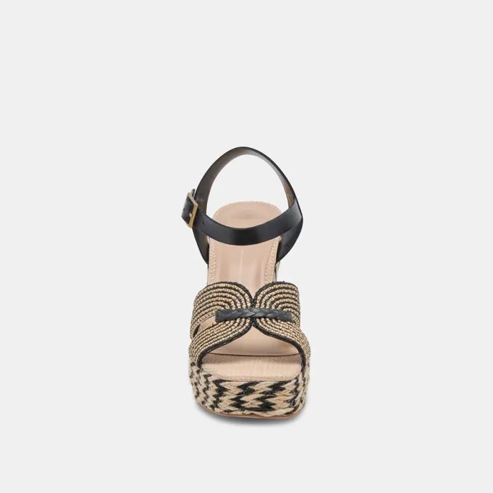 Dolce Vita Cale Heels Black Natural Raffia Women Heels