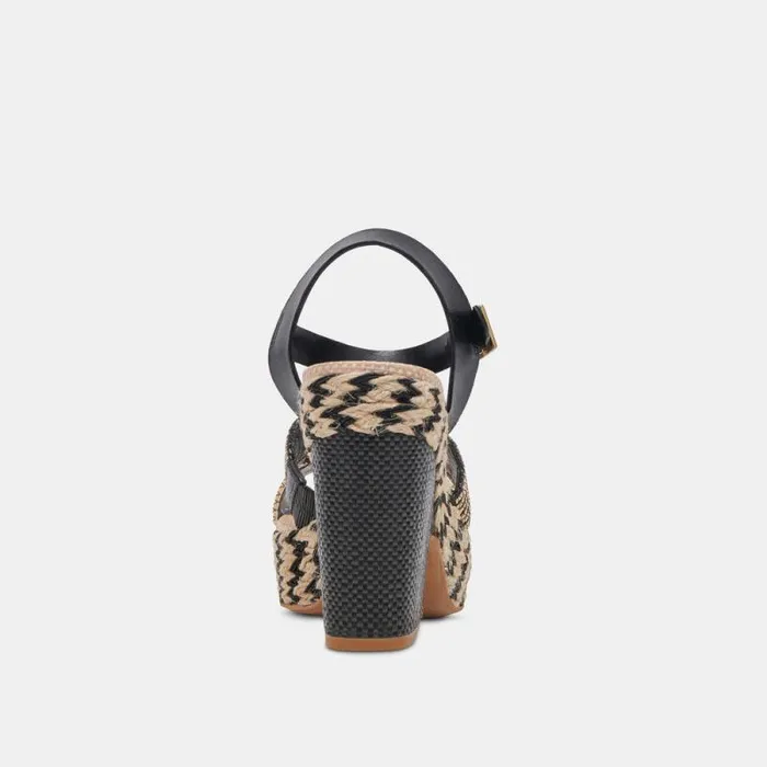 Dolce Vita Cale Heels Black Natural Raffia Women Heels