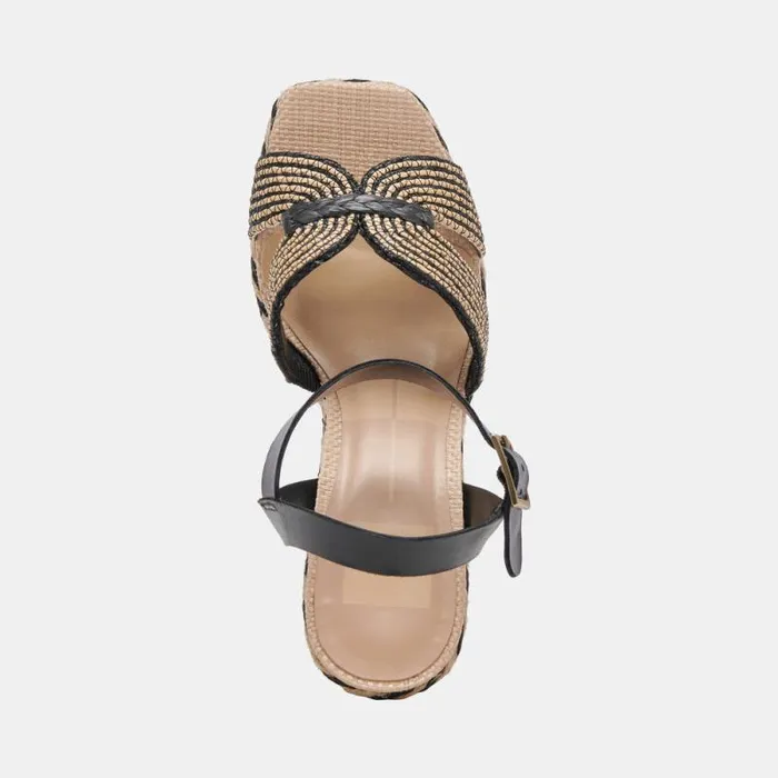 Dolce Vita Cale Heels Black Natural Raffia Women Heels