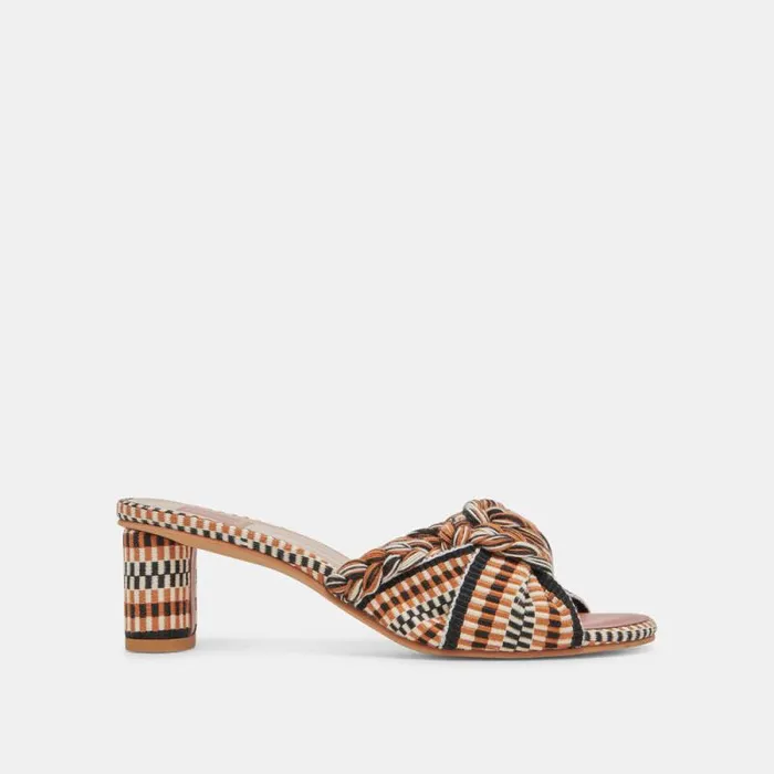Dolce Vita Dallie Heels Tan Multi Woven Women Sandals