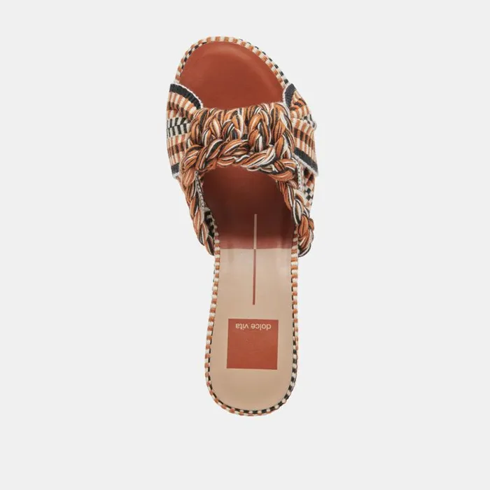 Dolce Vita Dallie Heels Tan Multi Woven Women Sandals