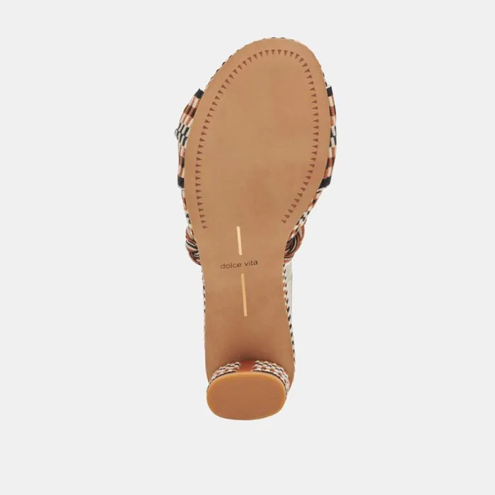 Dolce Vita Dallie Heels Tan Multi Woven Women Sandals