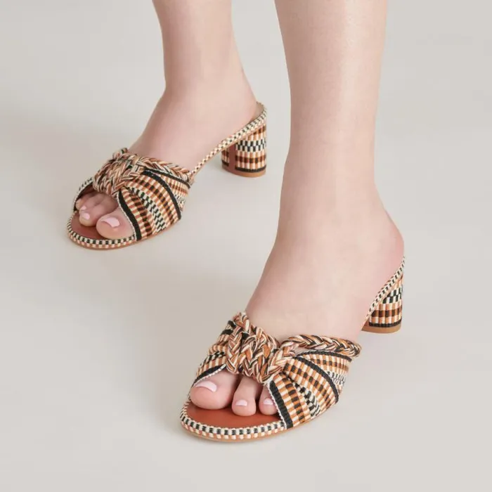 Dolce Vita Dallie Heels Tan Multi Woven Women Sandals