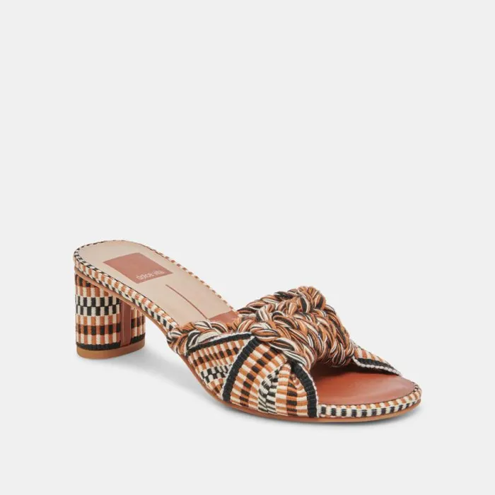 Dolce Vita Dallie Heels Tan Multi Woven Women Sandals