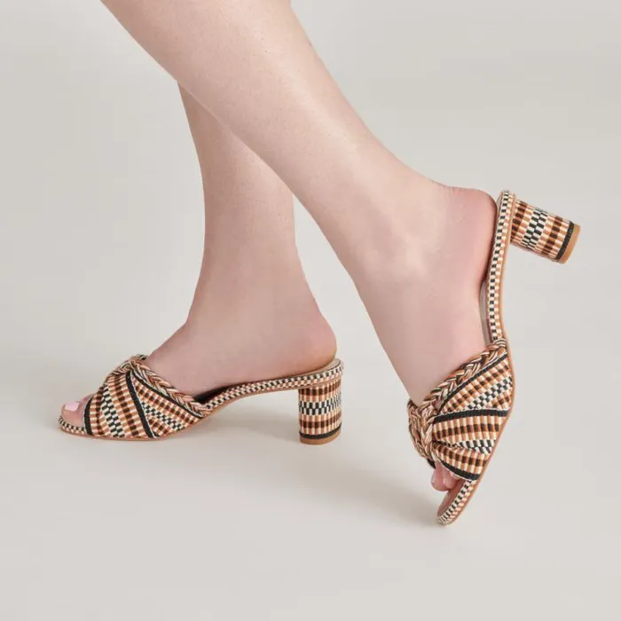 Dolce Vita Dallie Heels Tan Multi Woven Women Sandals