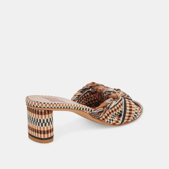 Dolce Vita Dallie Heels Tan Multi Woven Women Sandals