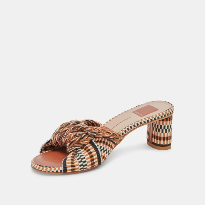 Dolce Vita Dallie Heels Tan Multi Woven Women Sandals