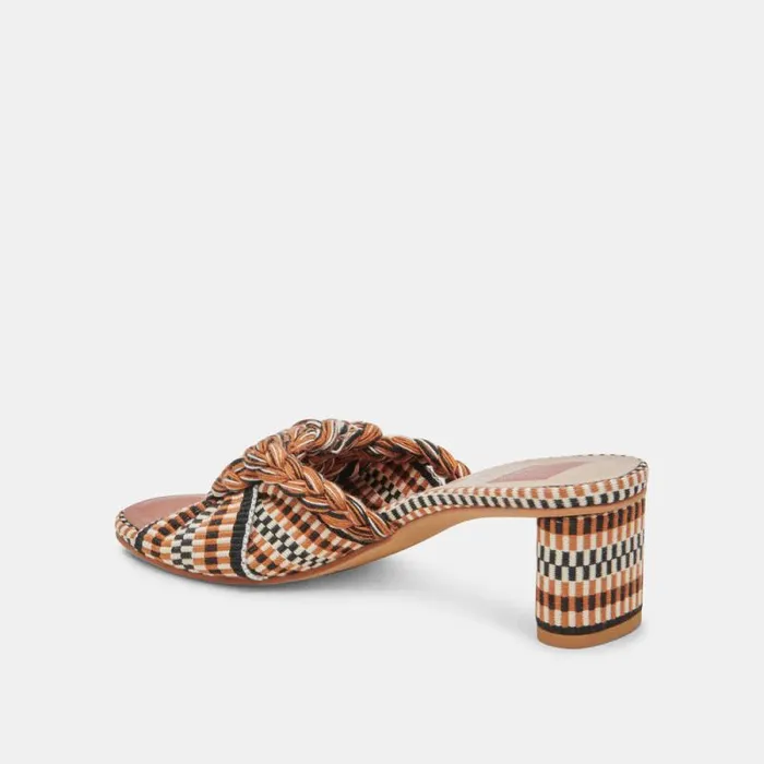 Dolce Vita Dallie Heels Tan Multi Woven Women Sandals